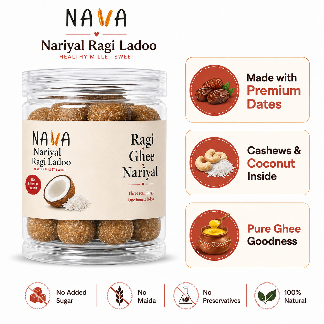 Ragi Ladoo Trio Pack- Gulkand, Nariyal & Sonth
