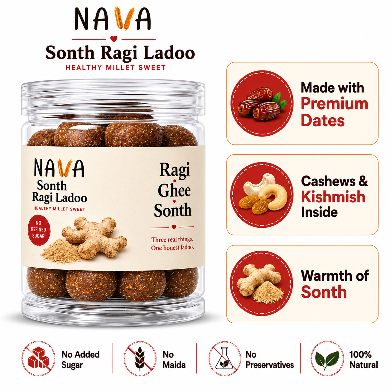 Ragi Ladoo Trio Pack- Gulkand, Nariyal & Sonth
